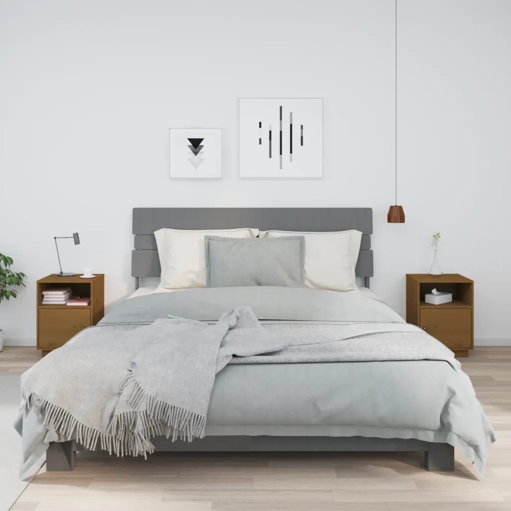 Comodini Miele 2 pz 40x34x55 cm in Legno Massello di Pino