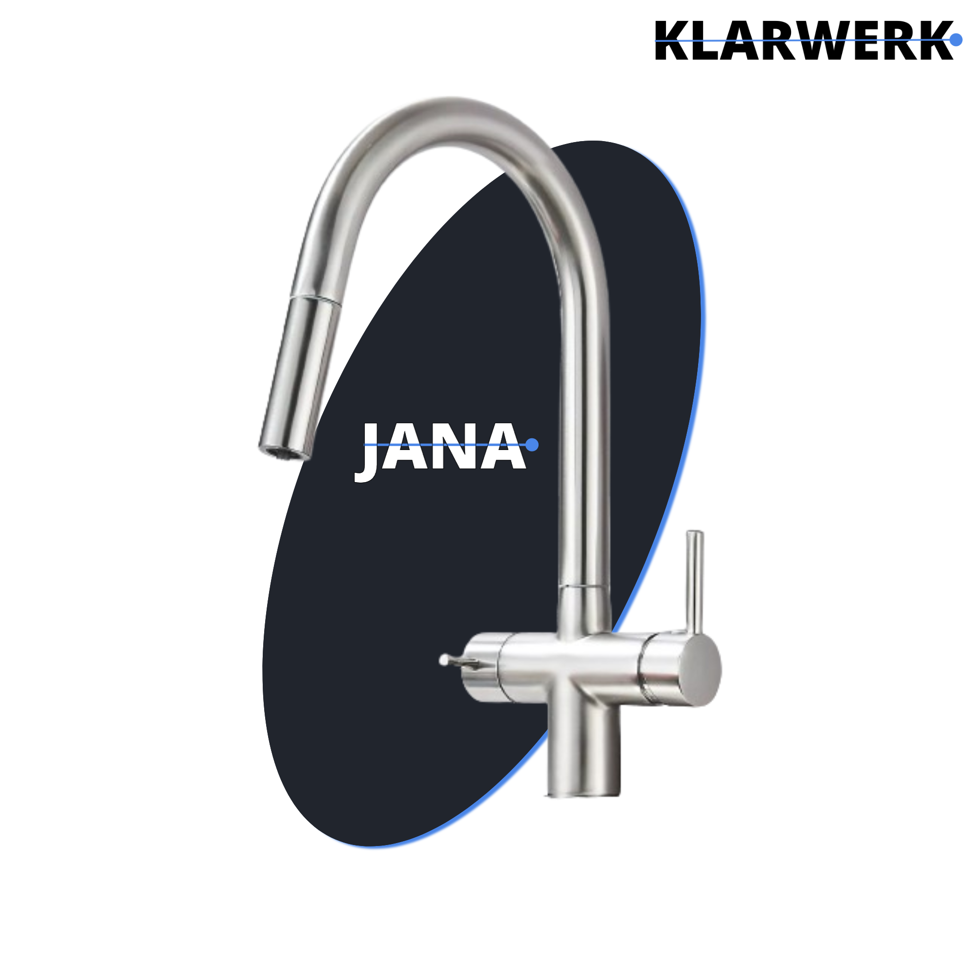 Jana | Rubinetto estraibile 3 vie premium argento spazzolato | osmosi in acciaio inox cucina | miscelatore 360 gradi | filtro 3 attacchi gomito alto
