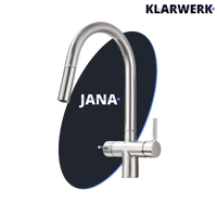 Jana | Rubinetto estraibile 3 vie premium argento spazzolato | osmosi in acciaio inox cucina | miscelatore 360 gradi | filtro 3 attacchi gomito alto