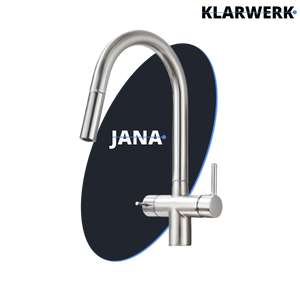 Jana | Rubinetto estraibile 3 vie premium argento spazzolato | osmosi in acciaio inox cucina | miscelatore 360 gradi | filtro 3 attacchi gomito alto