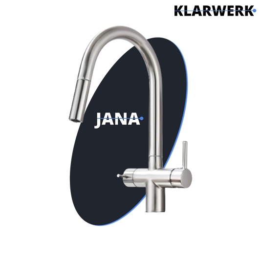 Jana | Rubinetto estraibile 3 vie premium argento spazzolato | osmosi in acciaio inox cucina | miscelatore 360 gradi | filtro 3 attacchi gomito alto