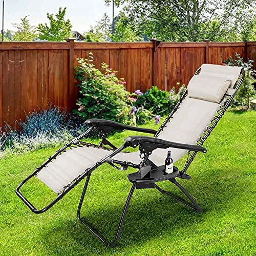 Sedia Poltrona Giardino Gravita Zero Pieghevole Acciaio Oxford con Vassoio Beige