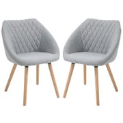 Set di 2 Sedie da Pranzo Design Scandinavo - Gambe affusolate in legno di faggio - Seduta Schienale braccioli ergonomici Lino Grigio