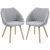Set di 2 Sedie da Pranzo Design Scandinavo - Gambe affusolate in legno di faggio - Seduta Schienale braccioli ergonomici Lino Grigio