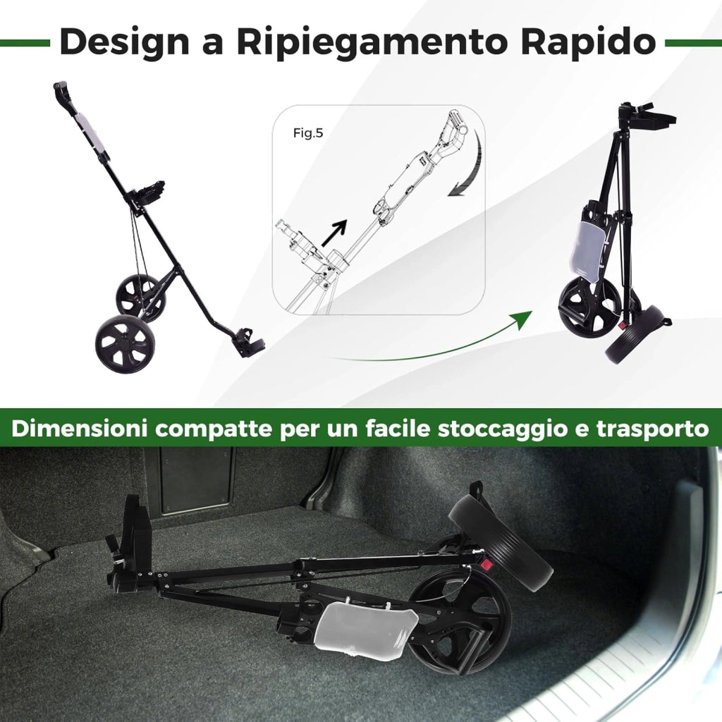 Carrello da Golf Pieghevole con 2 Ruote, Carrello da Golf in Ferro con Tabellone Segnapunti