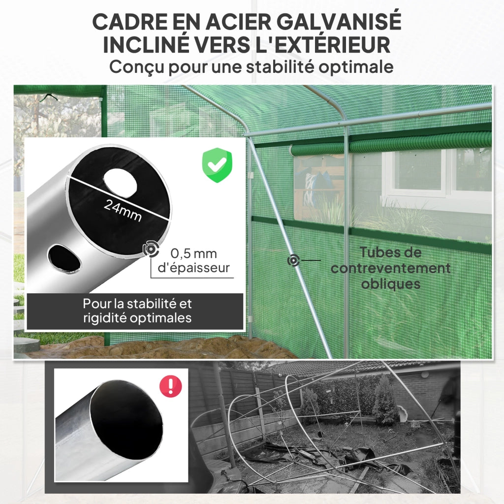 Serra da giardino 4x3x2m con porte avvolgibili e finestroni ¨C zephmum ¨C verde
