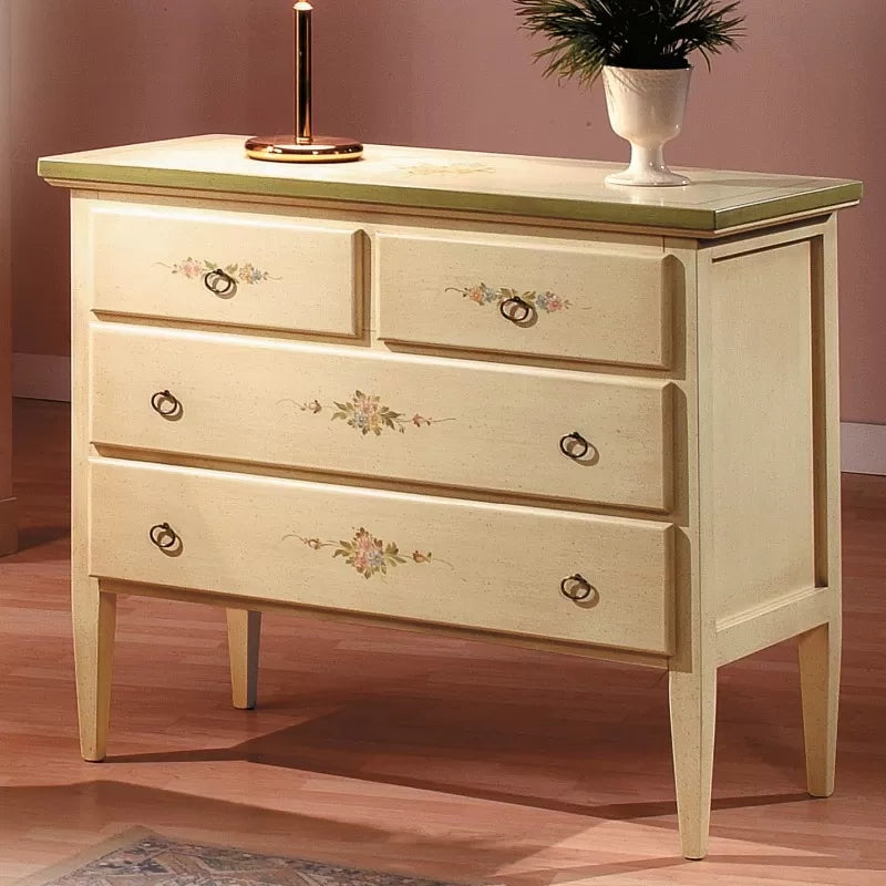 Gruppo 1 cassettiera 2 comodini legno shabby avorio verde (1309+1310) - Mobili 2G