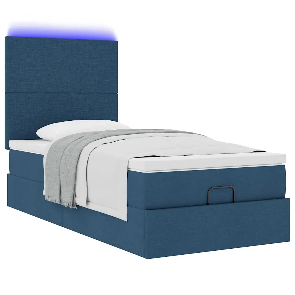 Pouf Letto con Materasso e LED Blu 100x200 cm in Tessuto