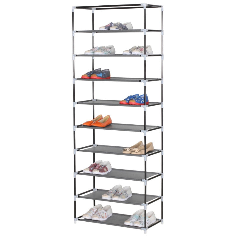 Set di 4 Scarpiere Armadio In Tnt 9 Ripiani Con Struttura Metallo 61x30x160cm Grigio