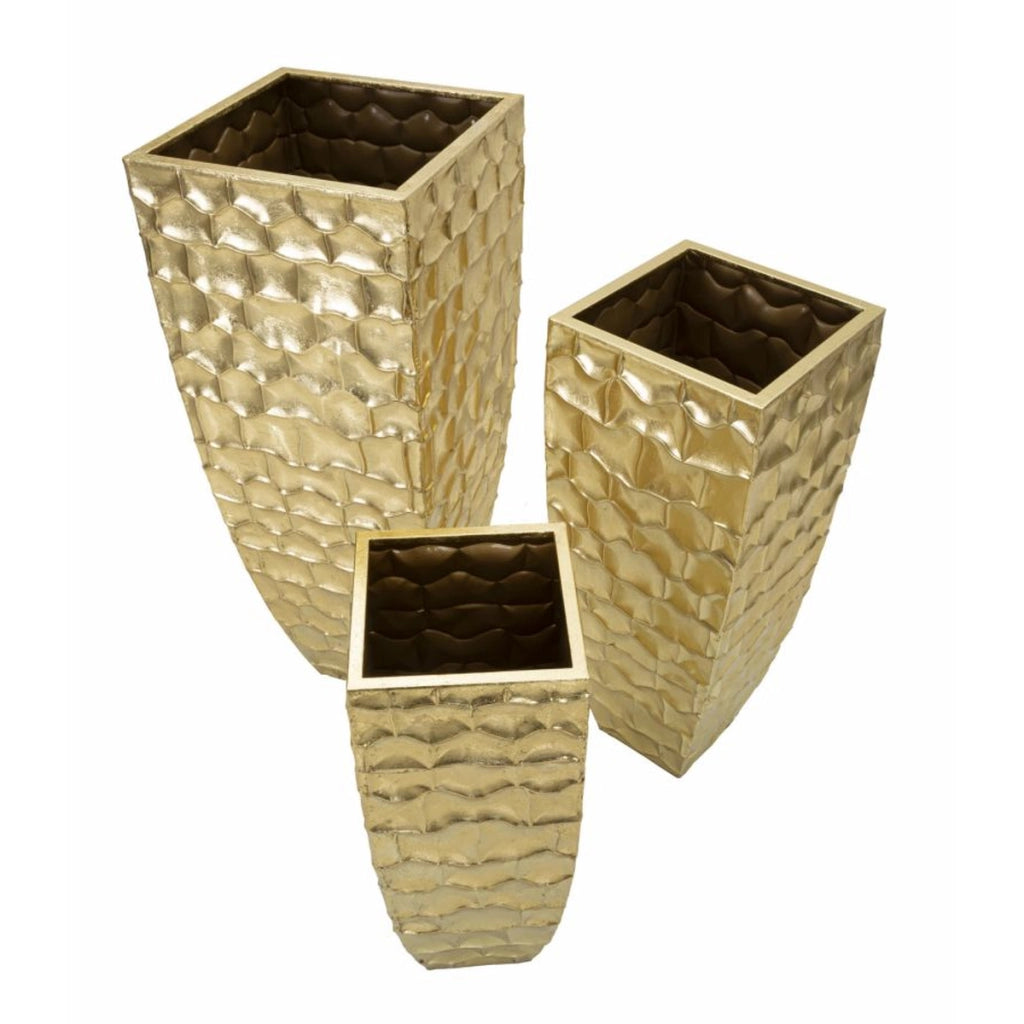 Set di 3 Vasi Decorativi VKH421, Oro, Metallo, 38x38x94 cm