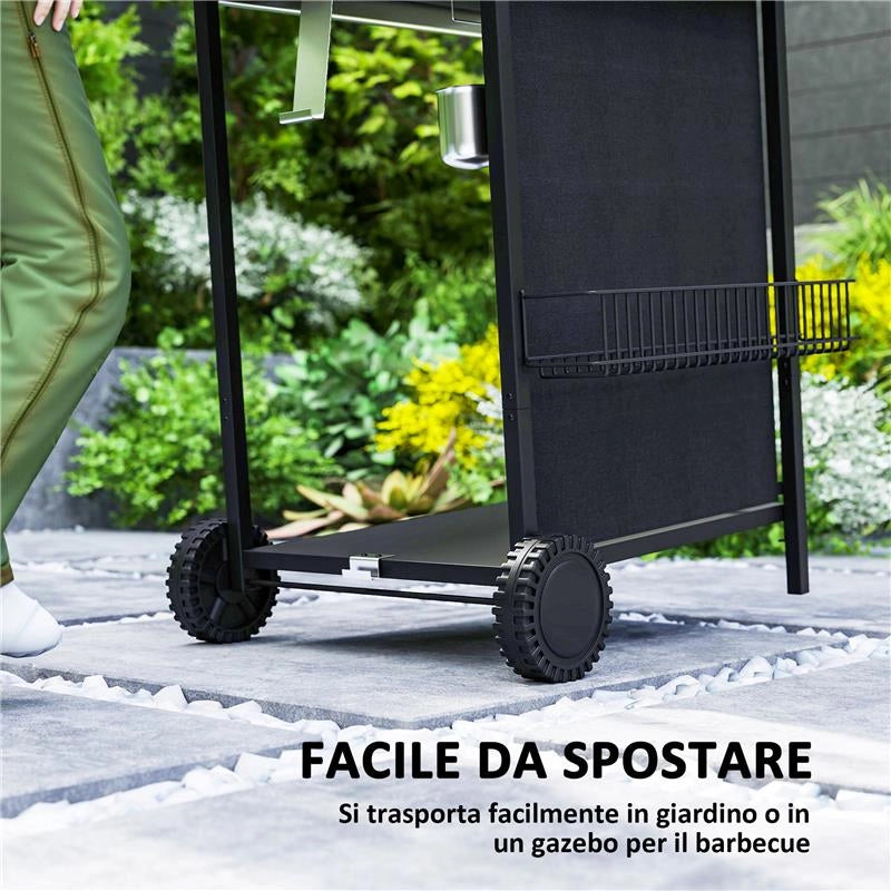 BARBECUE A GAS CON 4 BRUCIATORI INDIPENDENTI E COPERCHIO CON TERMOMETRO 108X54X97 CM NERO