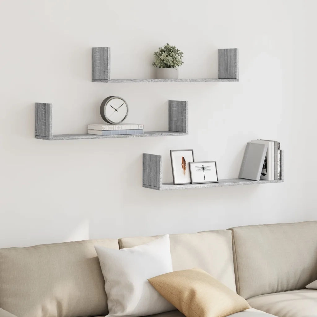 vidaXL Mensole a Parete 3pz Grigio Sonoma 80x18x18 cm in Truciolato