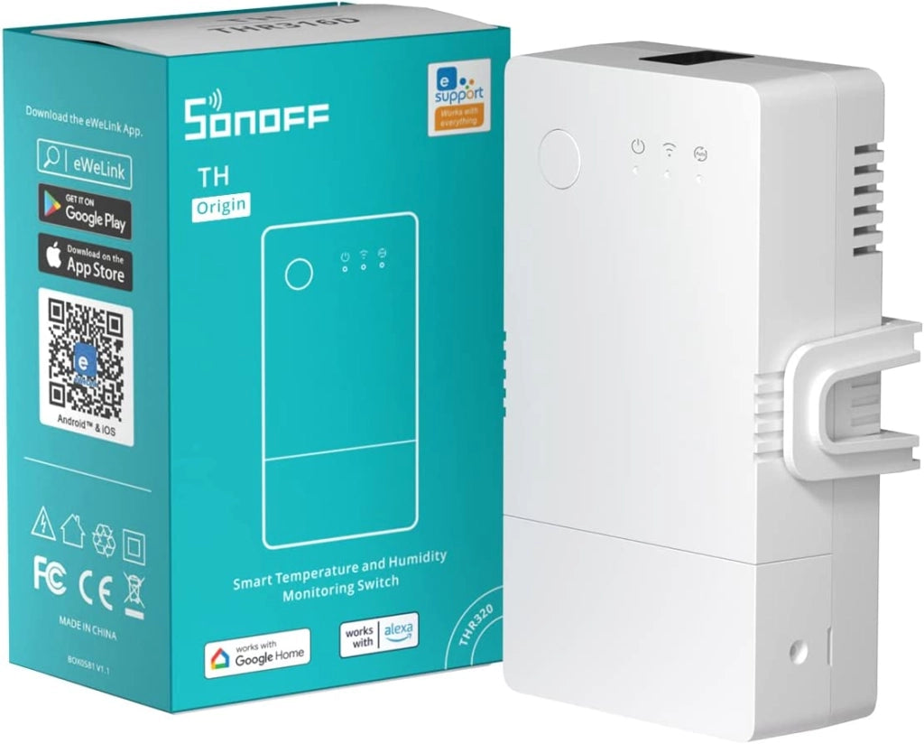 SONOFF Smart WiFi interruttore di rilevamento della temperatura e dell'umidità THR316 TH Origin 16A, controllo automatico della caldaia e dell'irrigazione, compatibile con Alexa e Google Home