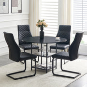 Set tavolo da pranzo e sedie con 1 tavolo rotondo e 4 sedie; 2 ripiani; in mdf; metallo e similpelle neri