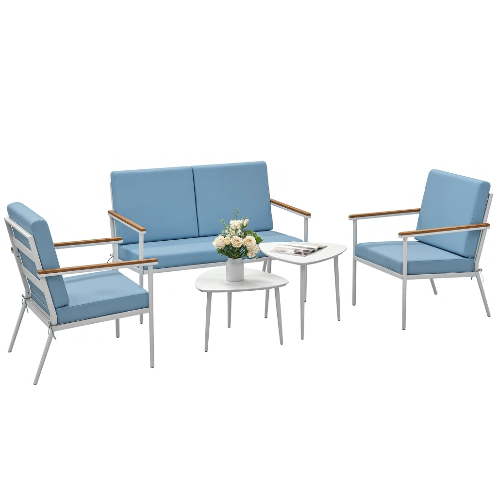 Set da giardino 5 pezzi con divano, 2 poltrone e 2 tavolini ¨C zephmum ¨C blu chiaro