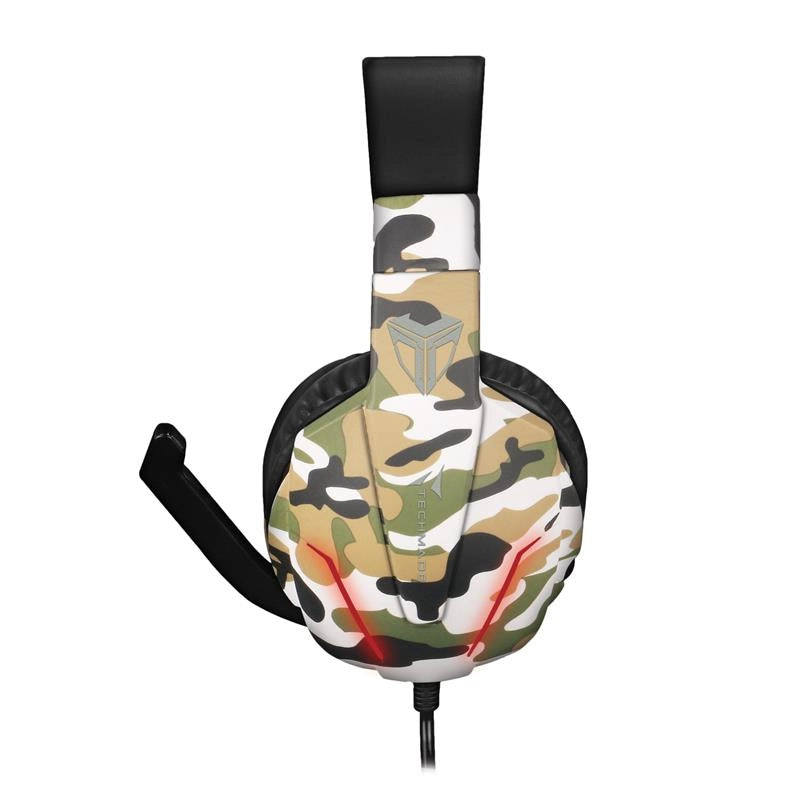 TECHMADE CUFFIE GAMING MULTIMEDIALI CAMO MILITARE VERDE PC CONSOLLE SMARTPHONE