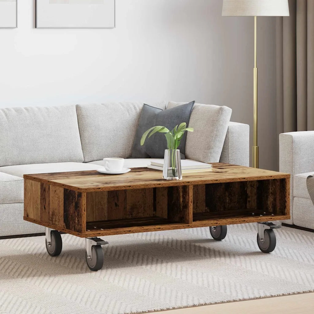 Tavolino | Tavolo laterale con Ruote Legno vecchio 90 x 50 x 30 cm