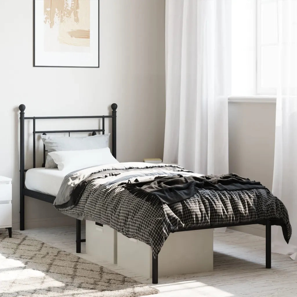 Letto singolo | Letto per adulti | Giroletto con Testiera in Metallo Nero 80x200 cm