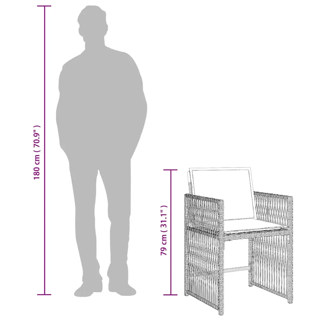 Set da Pranzo da Giardino 13pz con Cuscini Grigio in Polyrattan