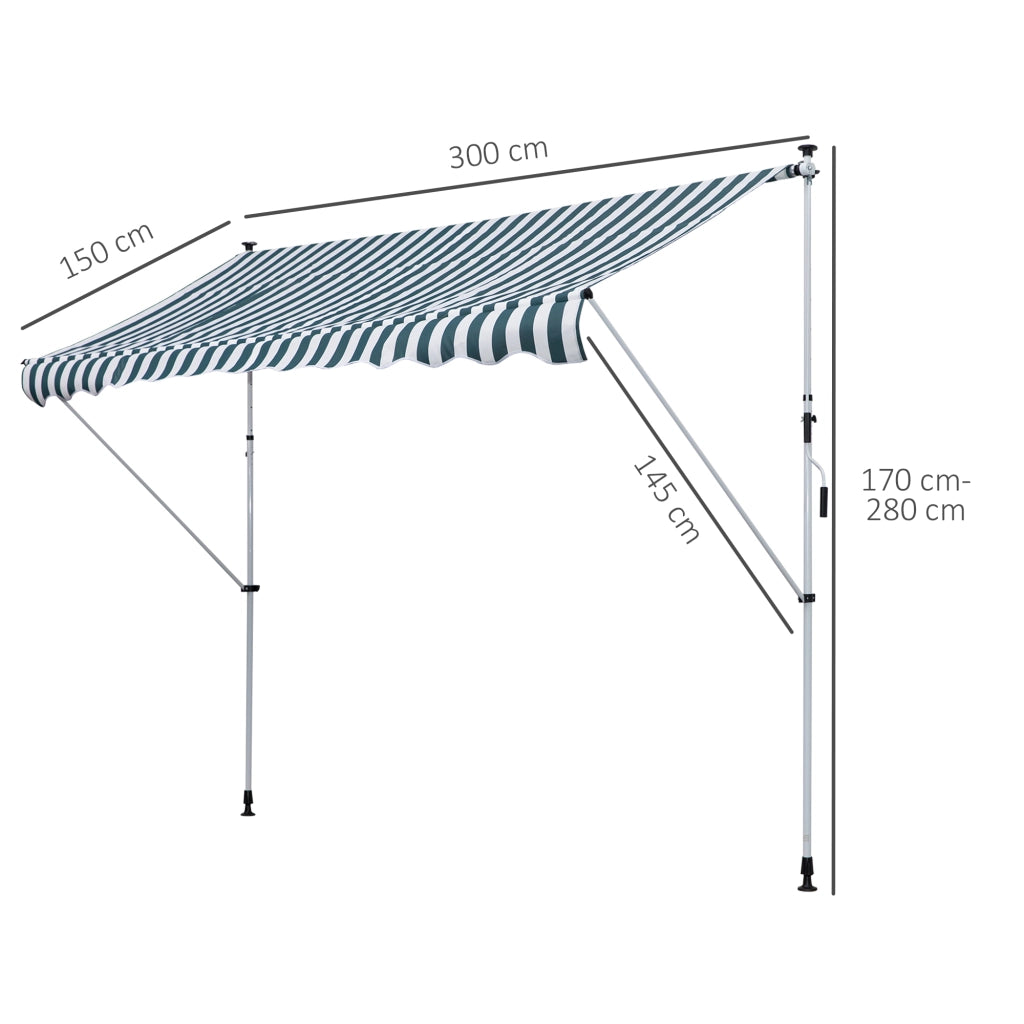 Toldo Retrattile Manuale ¨C zephmum ¨C Verde 300x150x170-280 cm