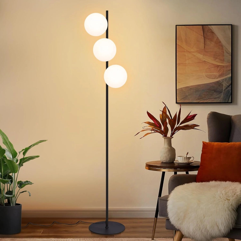 ZMH Lampada da terra moderna 3 luci E27 bianco vetro opalino design industriale vintage interruttore pedale