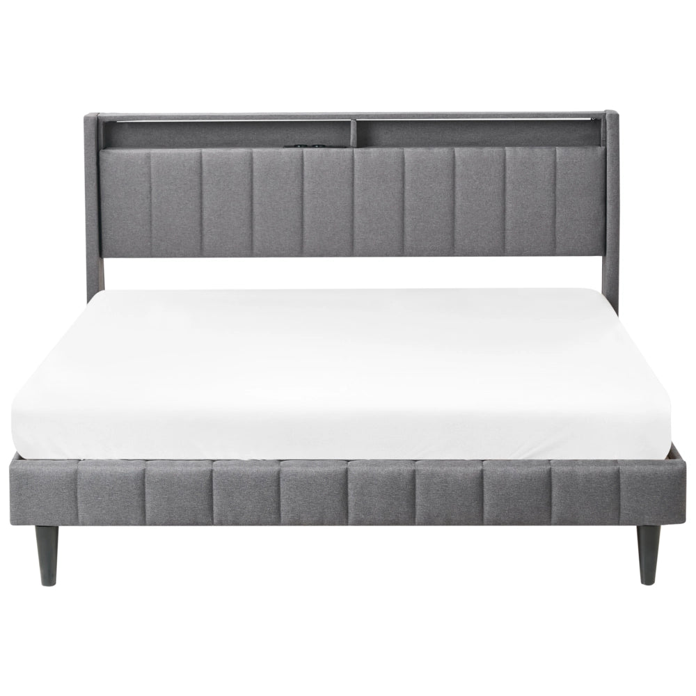 Letto matrimoniale LED Grigio Scuro Tessuto EU Super King Size 160 x 200 cm Testiera imbottita con porta USB Desing moderno
