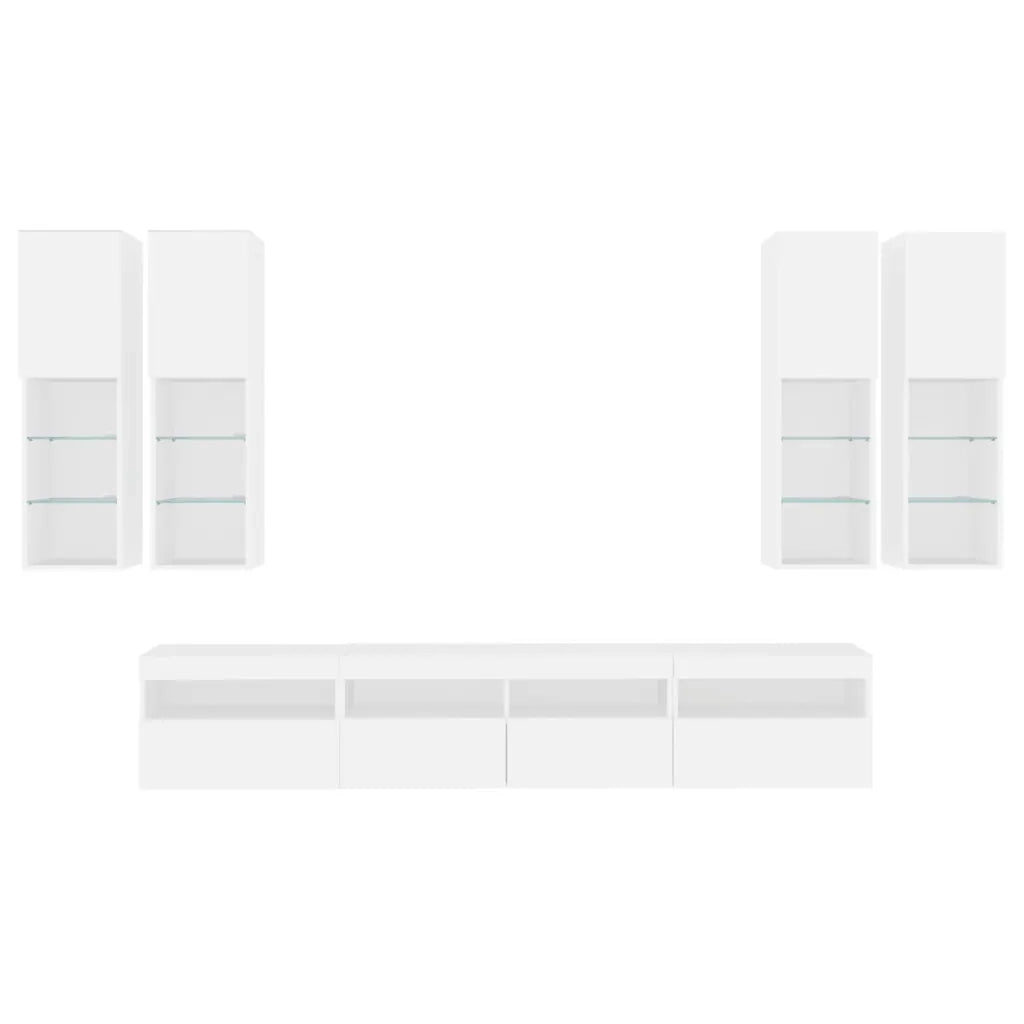 Set Mobili TV a Muro 7 pz con Luci LED Bianco