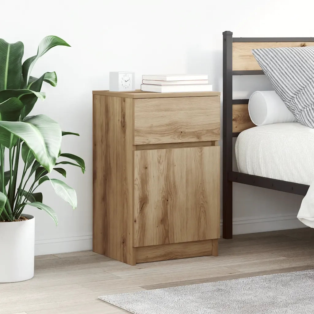 Comodini 2pz-Set di 2 Tavolino da notte Rovere Artigianale 39x35x65cm in Legno Multistrato