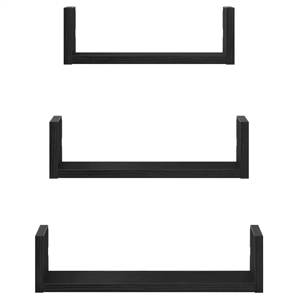 Mensole Parete 3pz Rovere Nero in Legno Multistrato 868074
