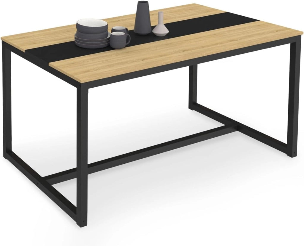 Tavolo da pranzo DOVER per 8 persone con fascia centrale nera design industriale 150 cm