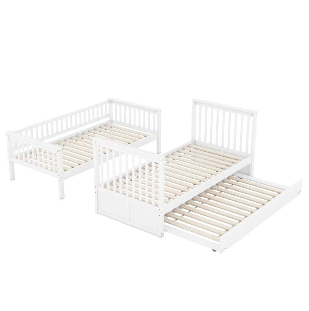 Letto a castello 90x200 cm con letto estraibile; pino e MDF; bianco