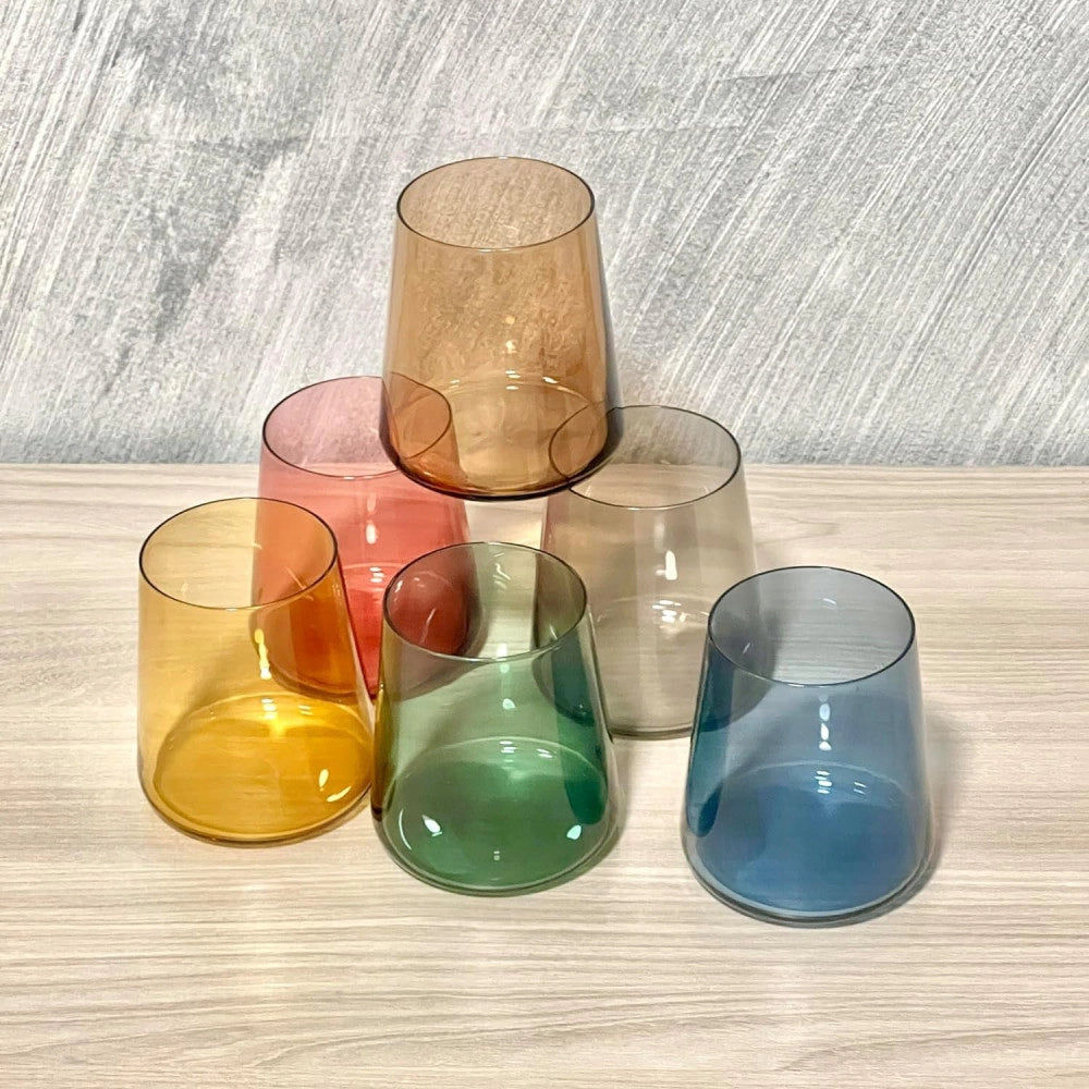 Trade Shop - Set 6 Bicchieri Colorati Da 380ml In Vetro Per Acqua E Vino Bicchiere Colorato -
