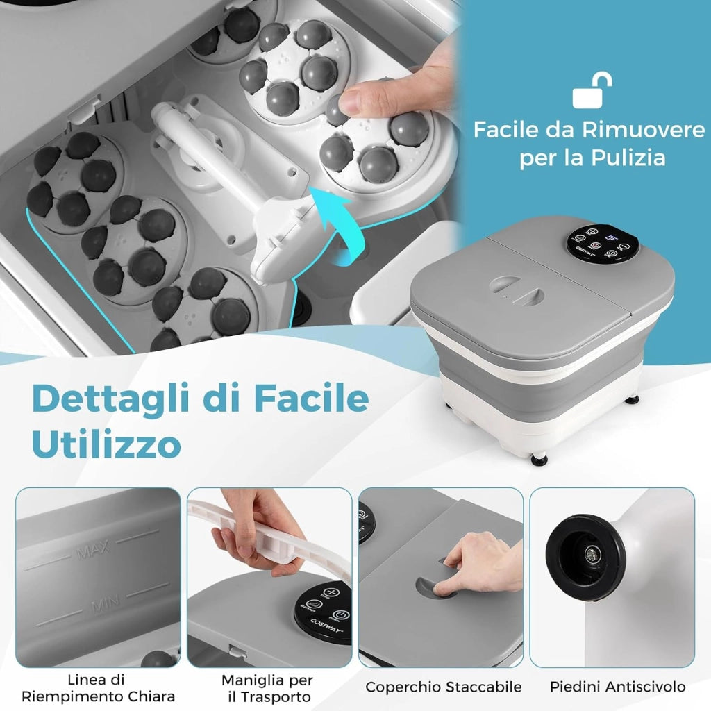 Massaggiatore Pieghevole per Pediluvio, Idromassaggiatore Plantare con Calore Doccia e Timer, Massaggianti Shiatsu Motorizzate, 35-48 ℃
