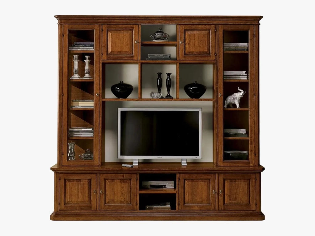 Libreria porta tv 8 porte arte povera in legno 250x60x240 - Mobili 2G