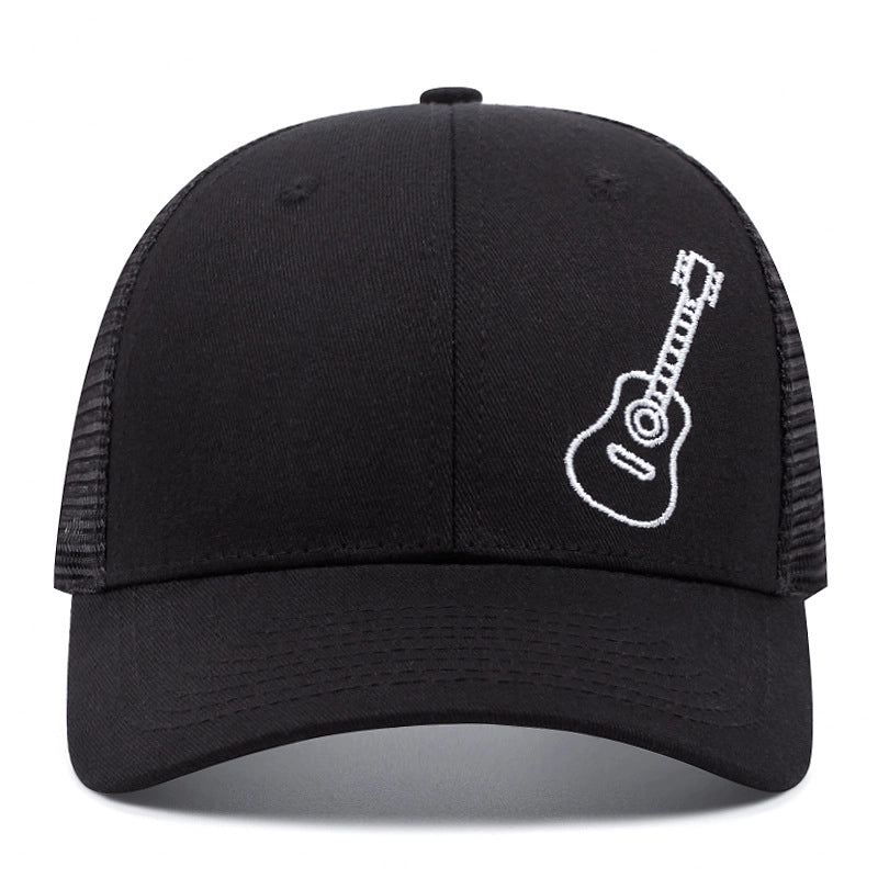 Cappellino da baseball casual regolabile nero con ricamo di chitarra, nero