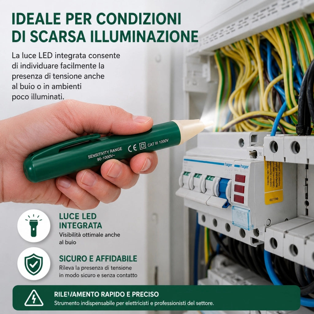 Tester di Tensione Penna Senza Contatto AC 90-1000V Torcia LED Allarme VHT02265