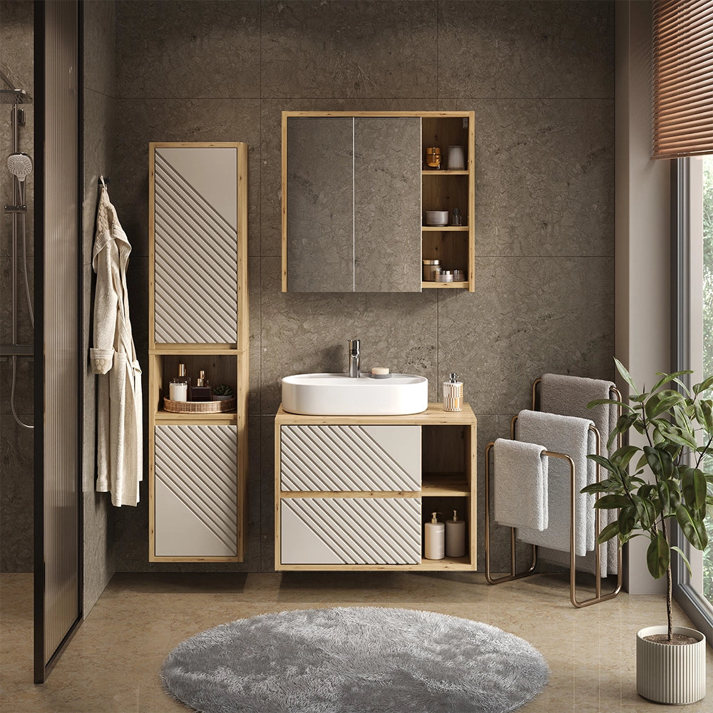Set mobili bagno Viola Rovere artigianale .3 parti Vicco