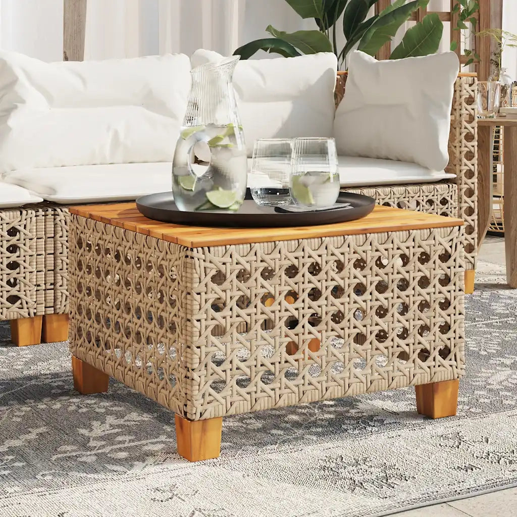 Tavolo da Giardino Beige 55x55x36 cm Polyrattan e Legno Acacia 365931