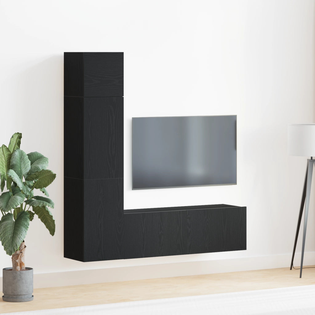 Set di mobili TV da parete 3 pezzi Nero Rovere in legno ingegnerizzato