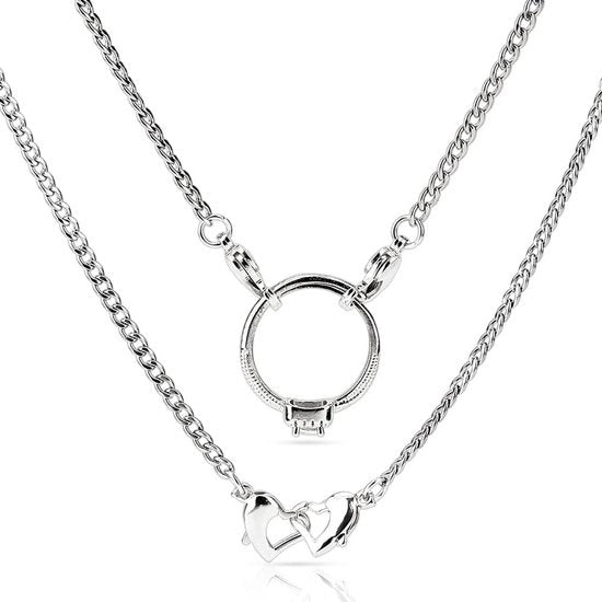 Oggetto di Accessorio per Collana in Acciaio Inossidabile con Chiusure a Cuore Doppio - 50,5 cm di Lunghezza