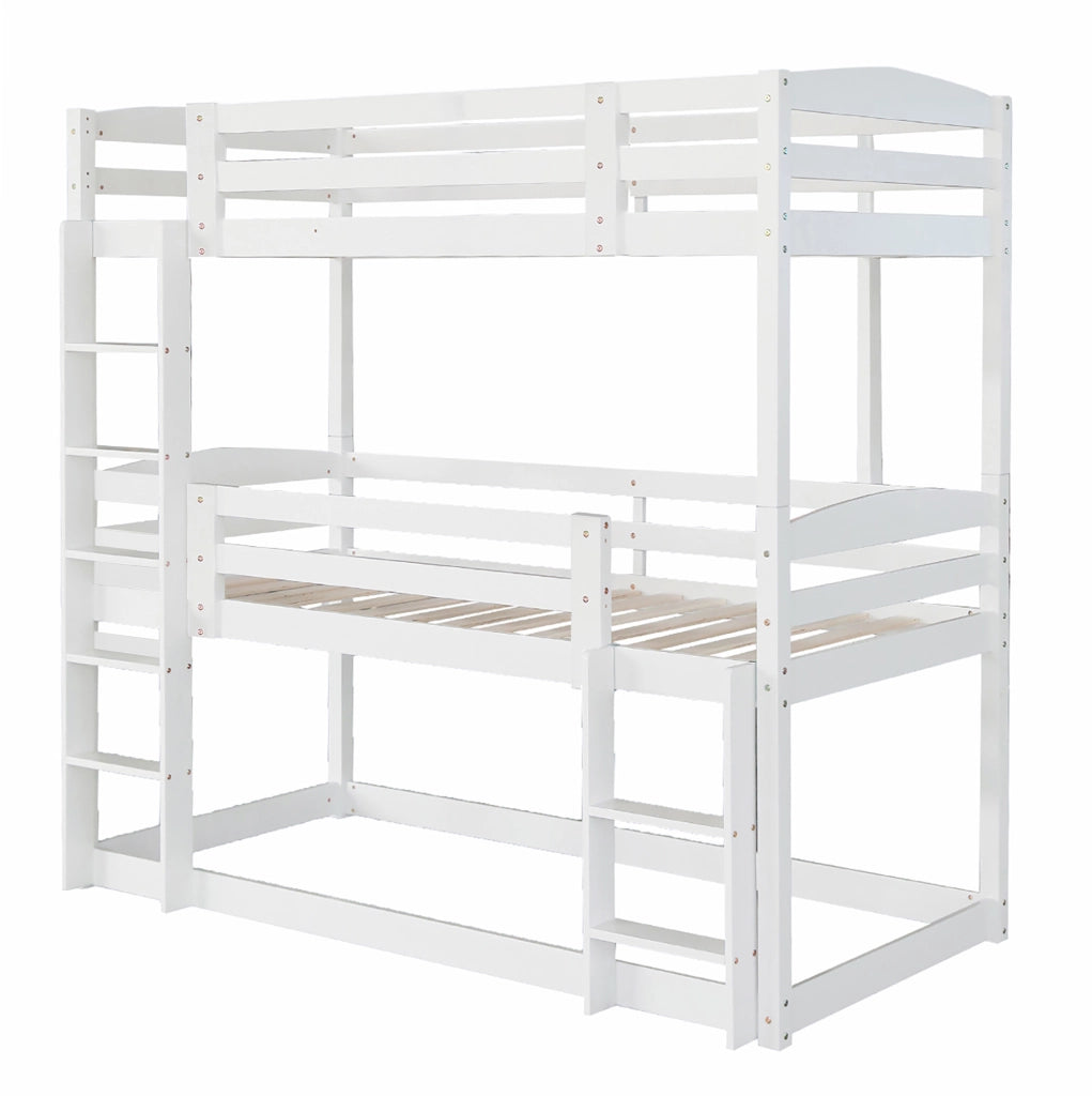 Letto a castello triplo per bambini 90x200 cm in legno di pino e MDF; bianco