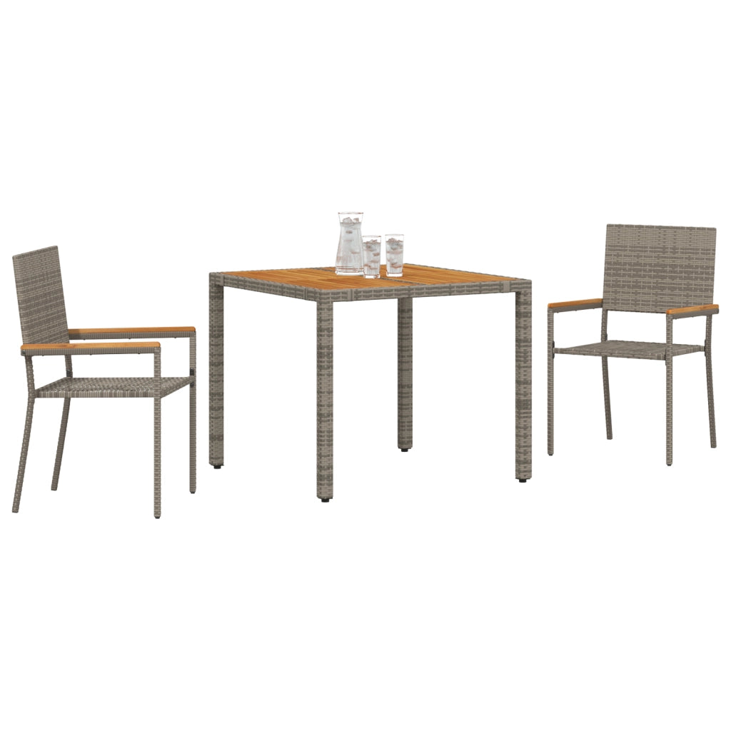 Set Pranzo Giardino 3 Pezzi Rattan Poliestere Grigio