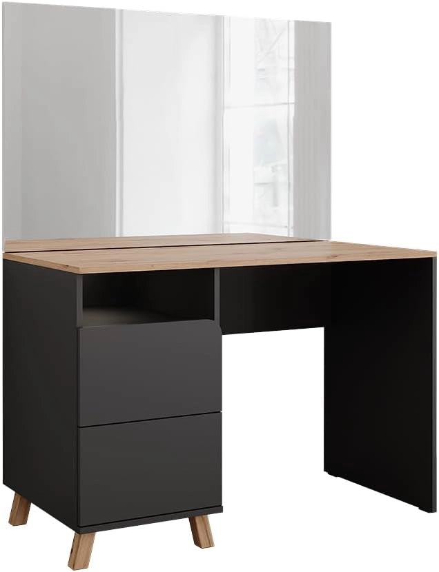 Tavolo da toeletta Karen, Antracite/Artisan, 110 cm con specchio, Materiali robusti per un utilizzo duraturo