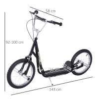 Monopattino per Bambini da 5 Anni con Ruote Grandi da 16" e Altezza Regolabile, Freni e Cavalletto, Nero