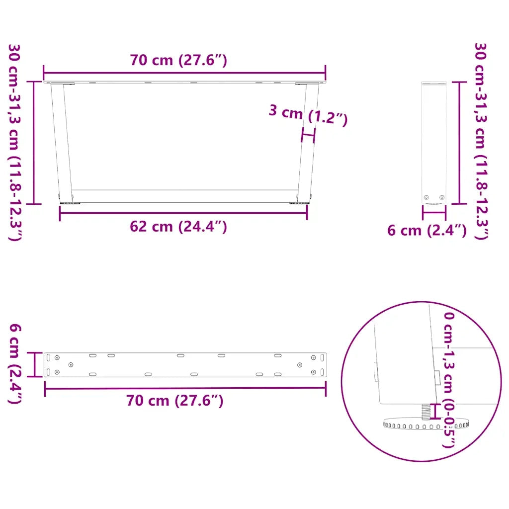 Gambe per Tavolino da Caffè a Forma di V 2 pz Bianche 70x(30-31,3) cm Acciaio 4012617