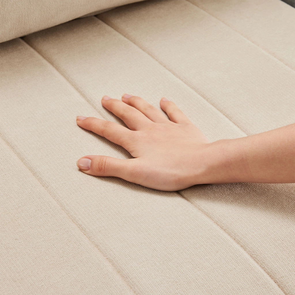 divano angolare modulare 5 posti con pouf mobile; tessuto cotone e lino beige 220 Ã— 194 Ã— 85 cm