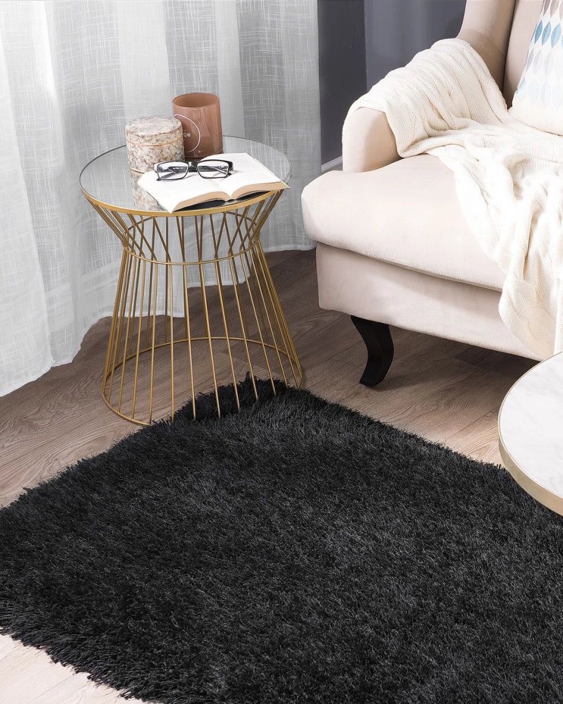 Tappeto Shaggy Tappeto a pelo lungo Solido Poliestere Nero Rettangolare 80 x 150 cm