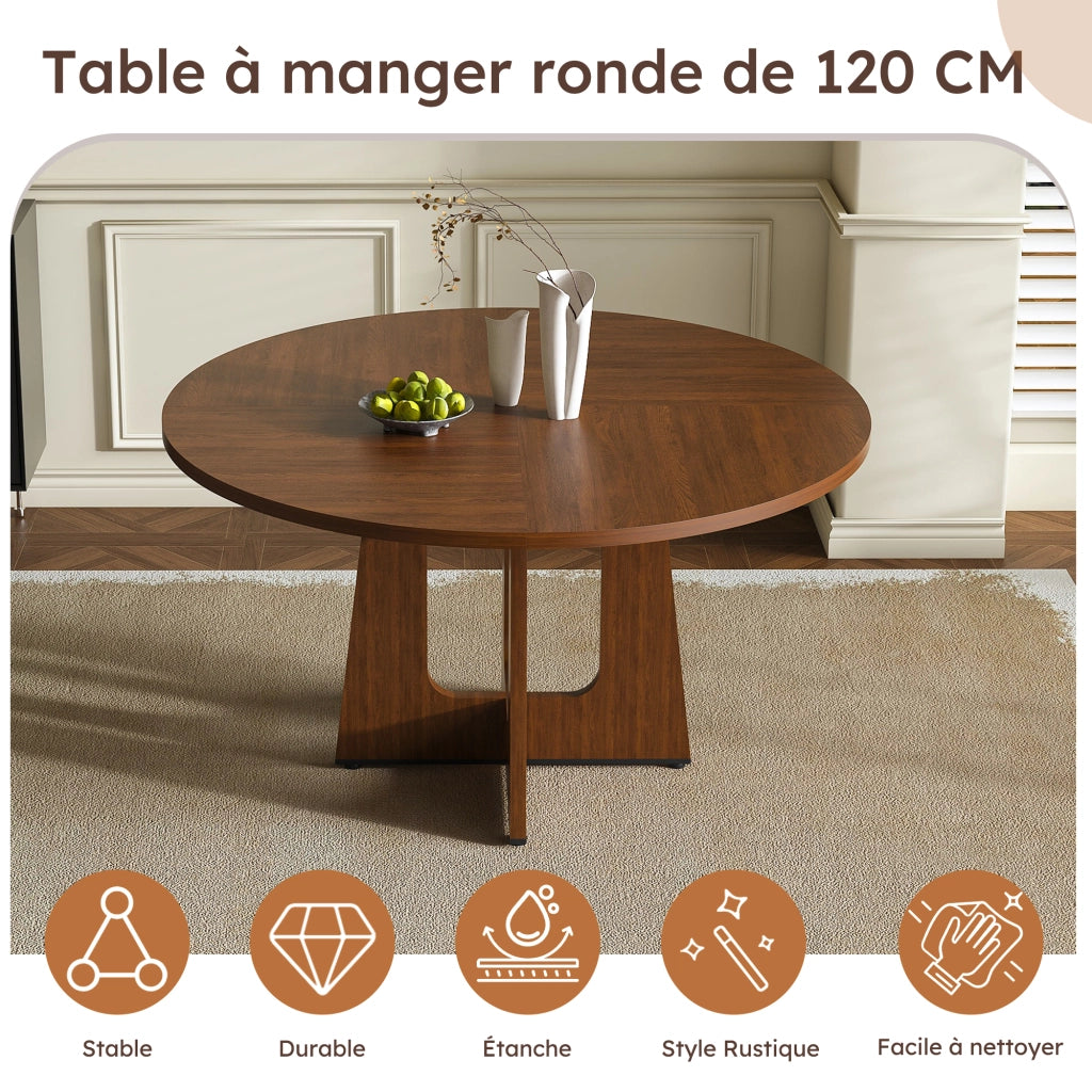 TAVOLO Rotondo Ø 120 cm in MDF color Noce per 4-6 persone