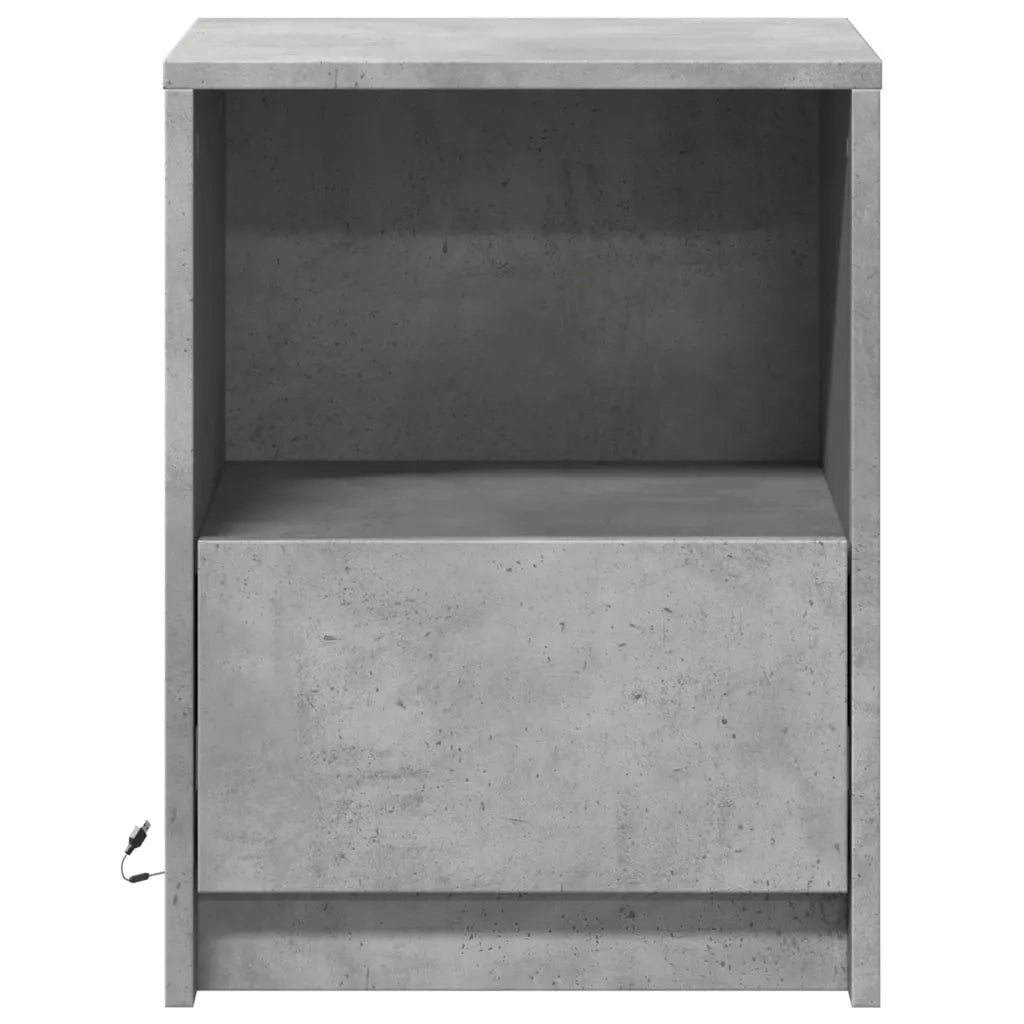 Comodino con Luci LED Grigio Cemento in Legno Multistrato 852025