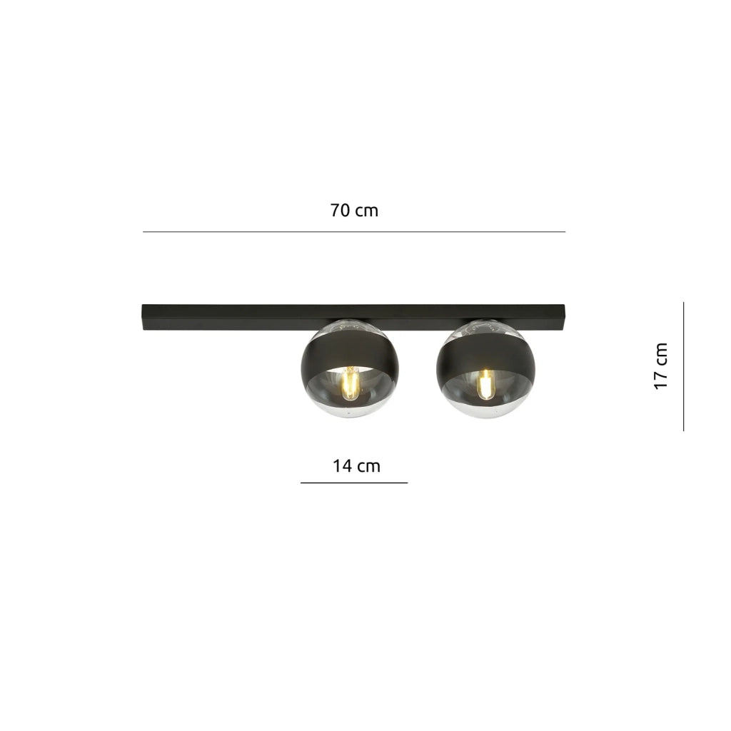 Plafoniera Moderna Giapeto Acciaio Nero 2 Luci E14 Ip20
